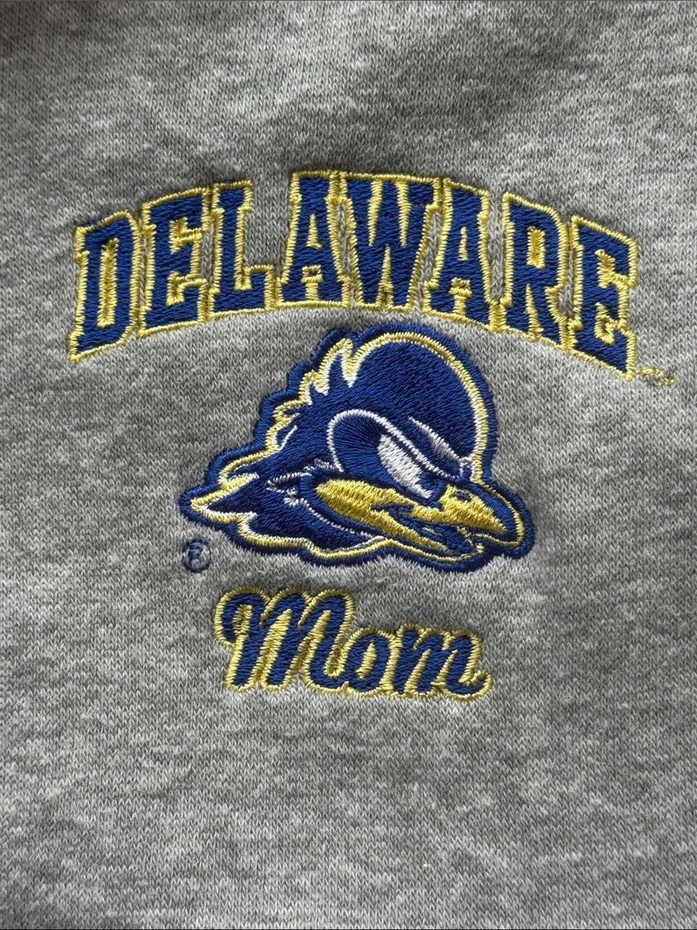 Delaware Mom MV Sport Light Gray Quarter-Zip Sweatshirt Blue & Gold Hen Logo-Me